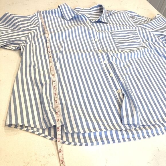 CARLISLE Per Se Blue and White Coastal Striped Laganlook Button Down Top 2x - Picture 4 of 8